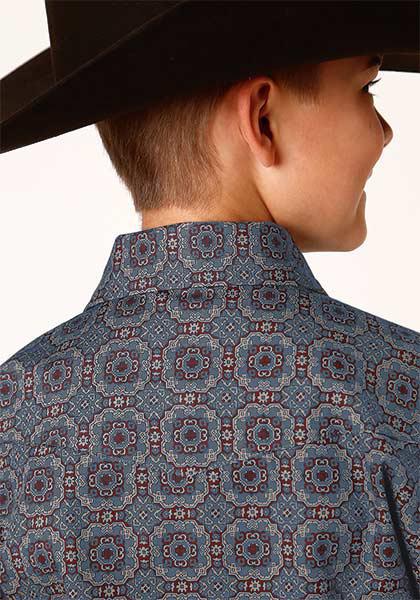 BOYS L/S SHIRT   AMARILLO SNAP ALLOVER PRINT  1378 REDWOOD MEDALLION