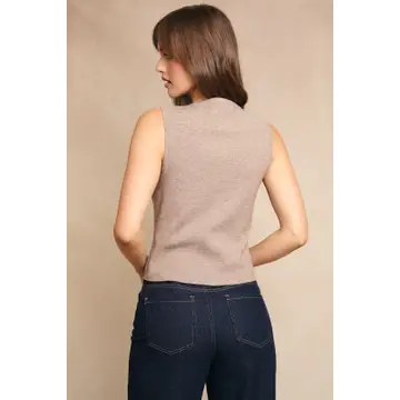 Button Front Sleeveless Sweater Top - BEIGE