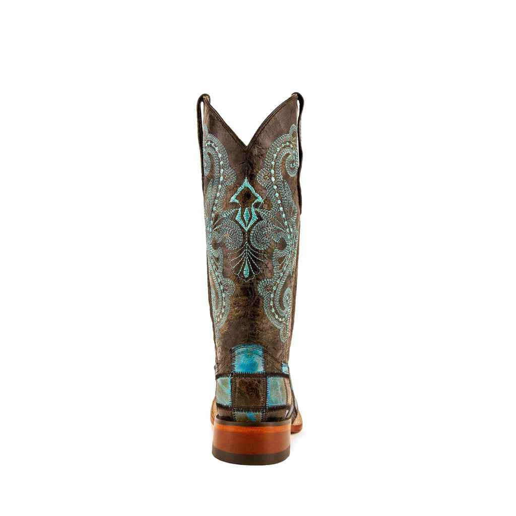 Ladies Patchwork Blk/Teal S-Toe