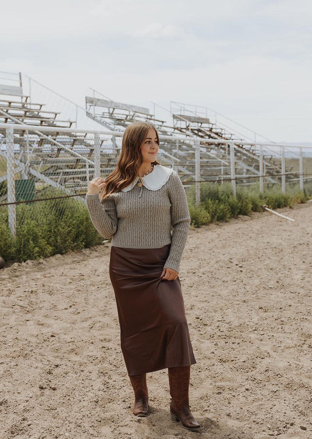 Satin Maxi Skirt - Brown