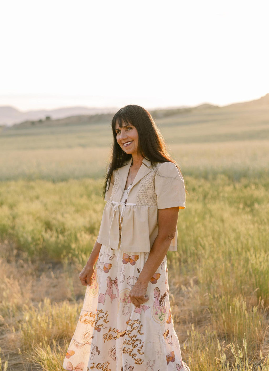Western Print Dress - Cream