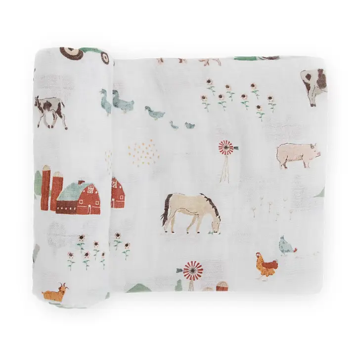 Cotton Muslin Swaddle Blanket - Farmyard