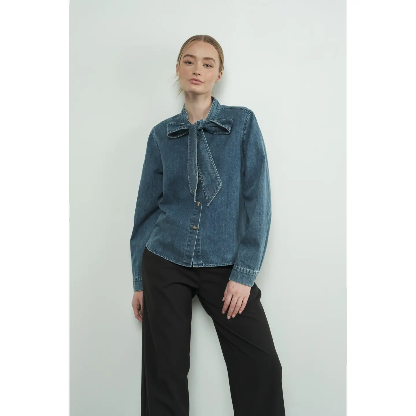 Denim Bow Tie Shirt