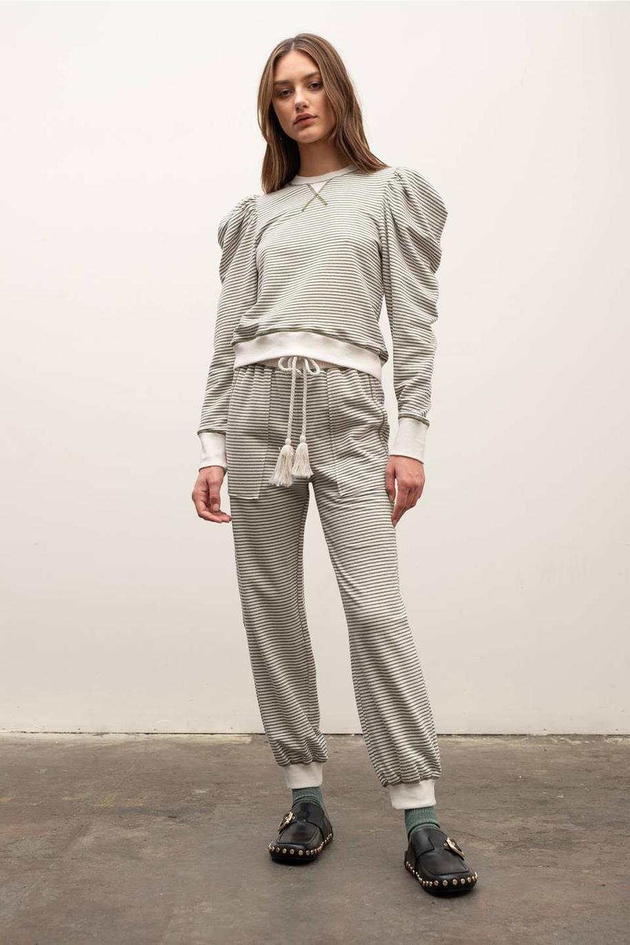 Striped Jogger + Puff Sleeve Sweater Set