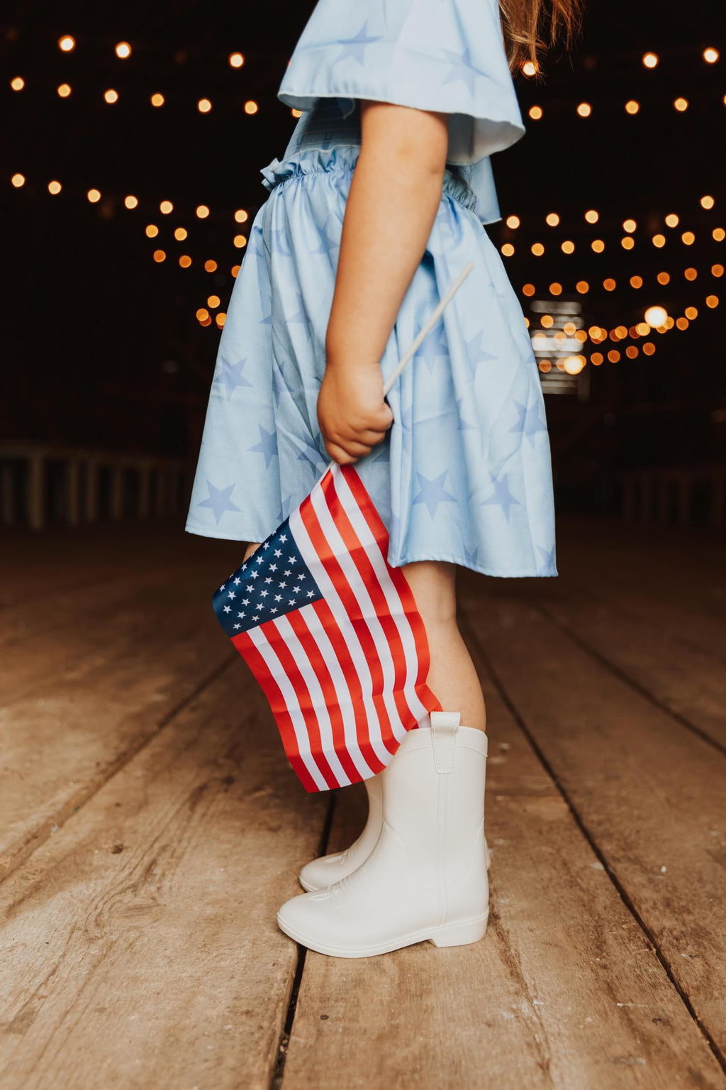 BLUE STAR SMOCKED RUFFLE GIRL DRESS