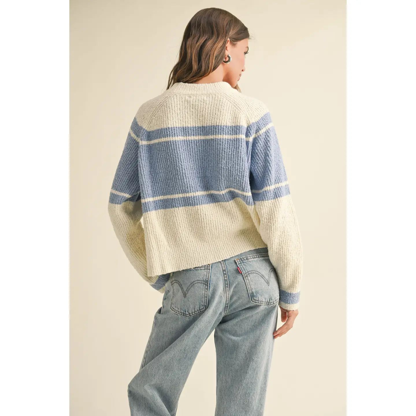 Apres Ski Letter Front Sweater Top - Cream/Blue