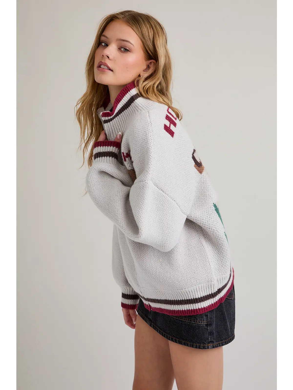 Collared Howdy Cowgirl Graphic Sweater Jacket