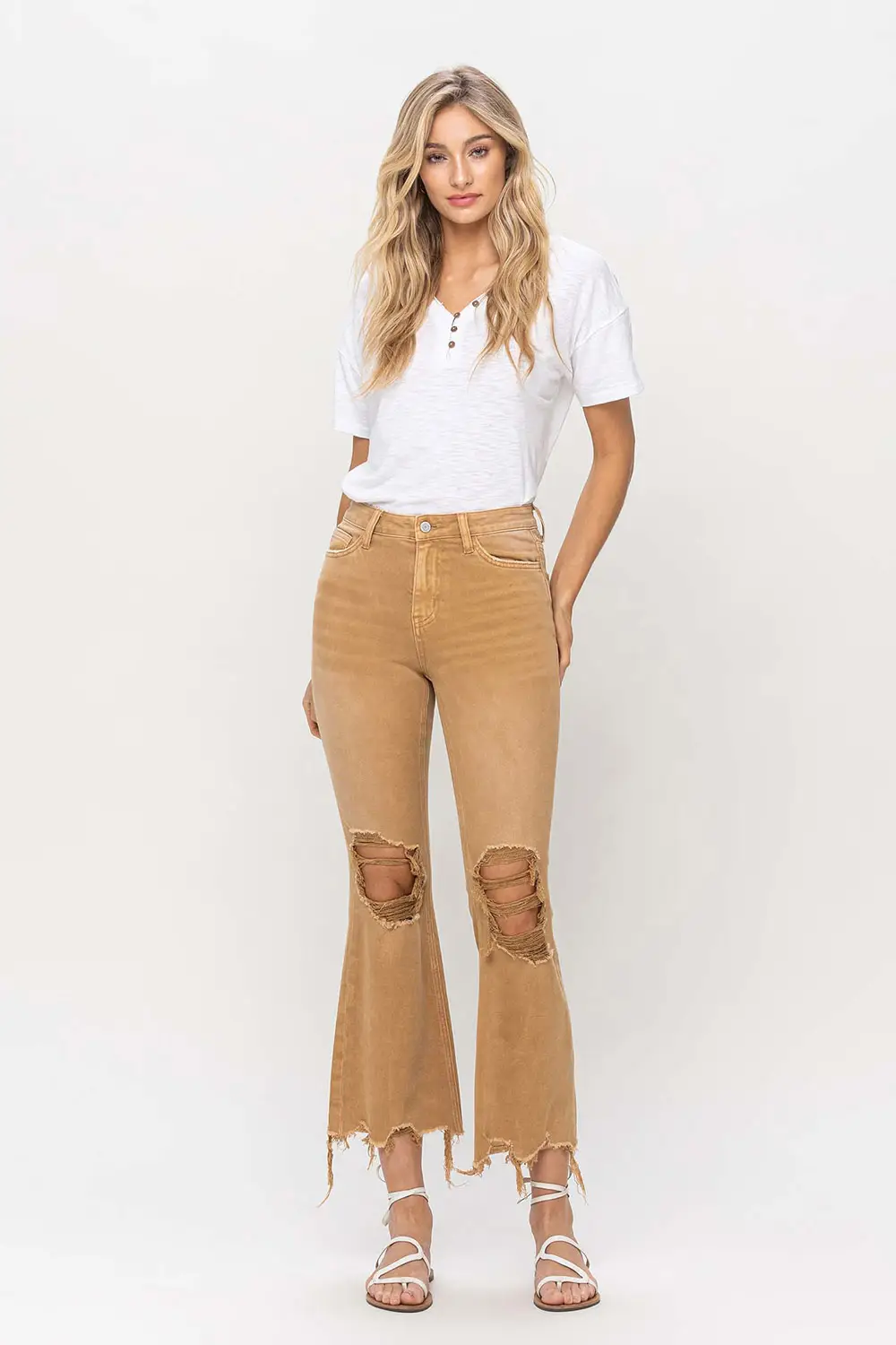 VINTAGE HIGH RISE CROP FLARE - ARMY KHAKI
