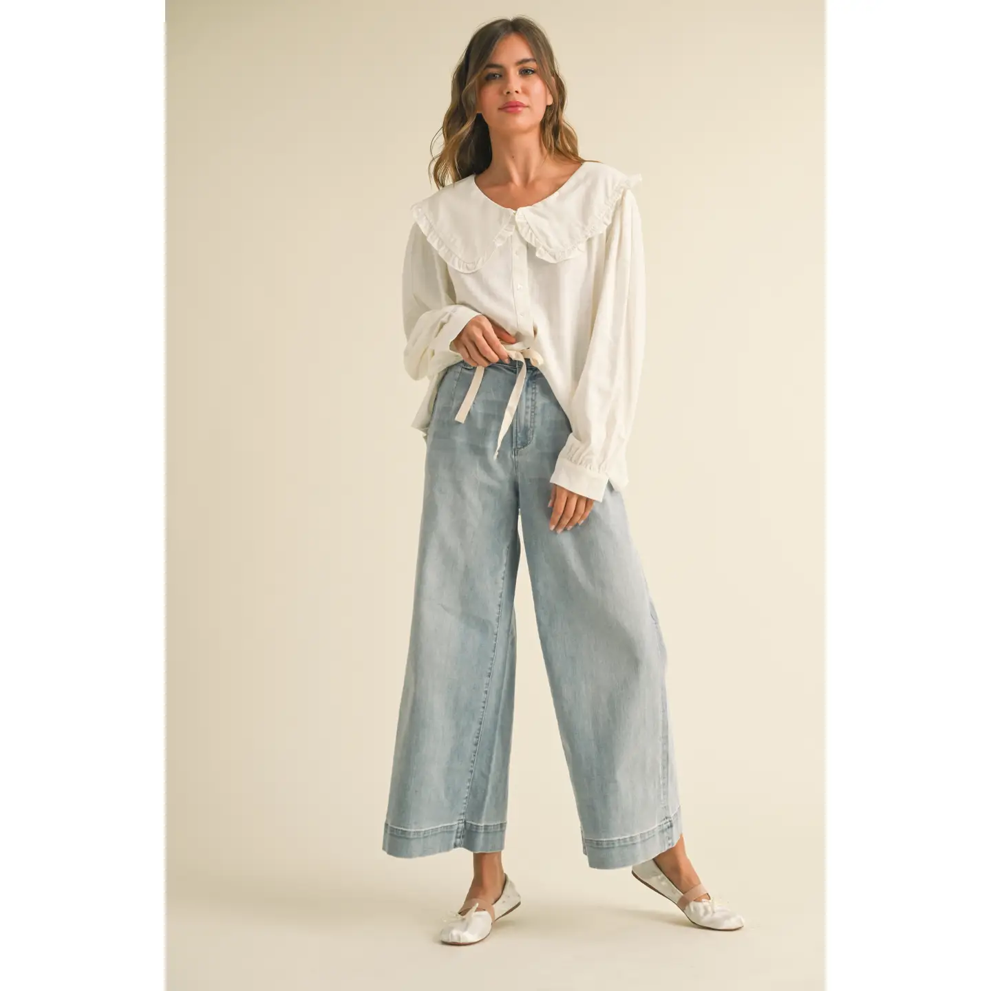 Washed Denim with Tie Front Pants