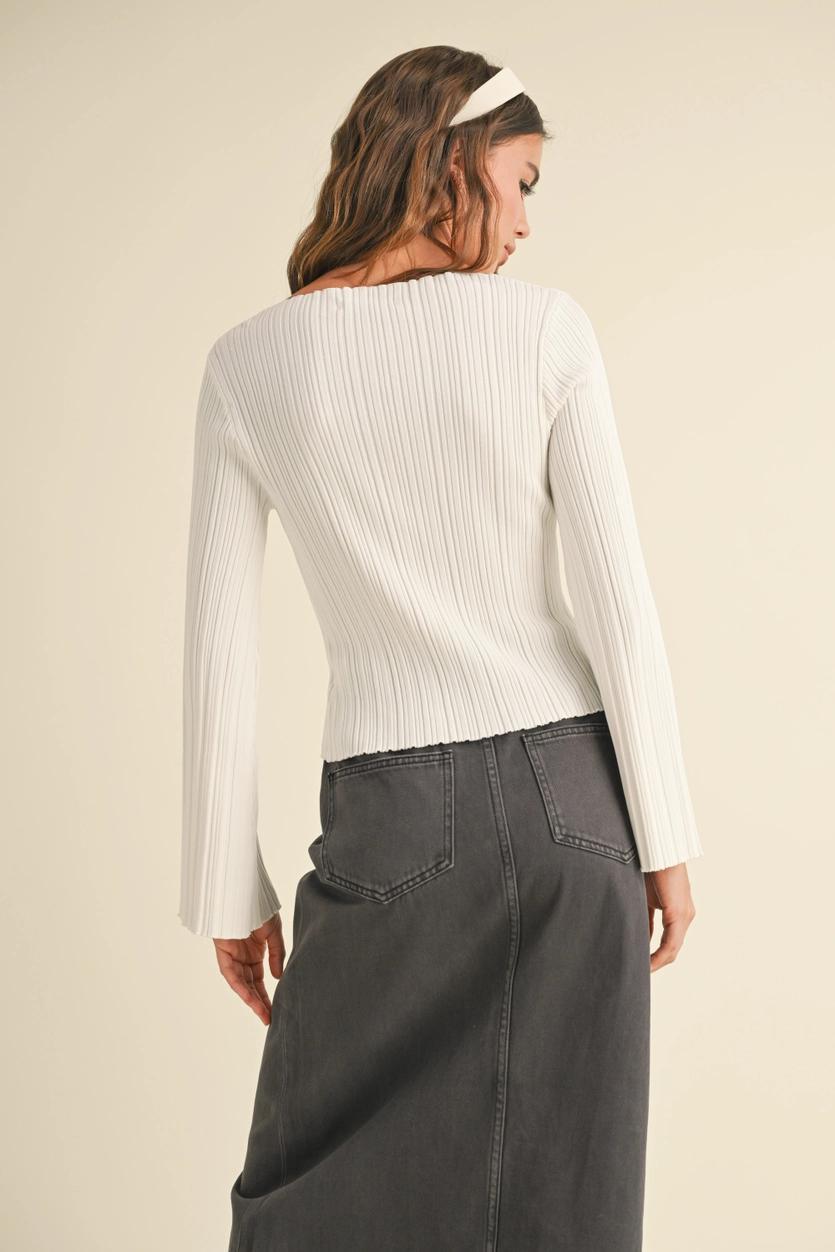 Ribbed Long Sleeve Knitted Top - Off White