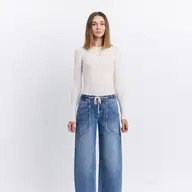 High Rise Elastic Waistband Wide Barrel Jeans - UPSTANDING