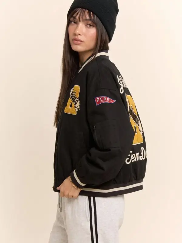 Western Varsity Patch Bomber Jacket - BLACK
