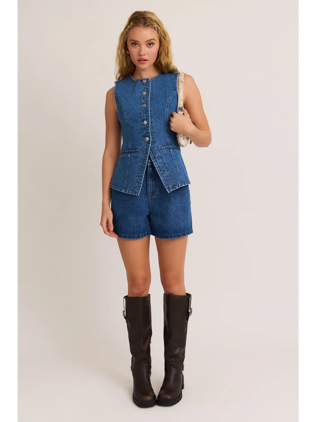 Button Front Sleeveless Denim Top
