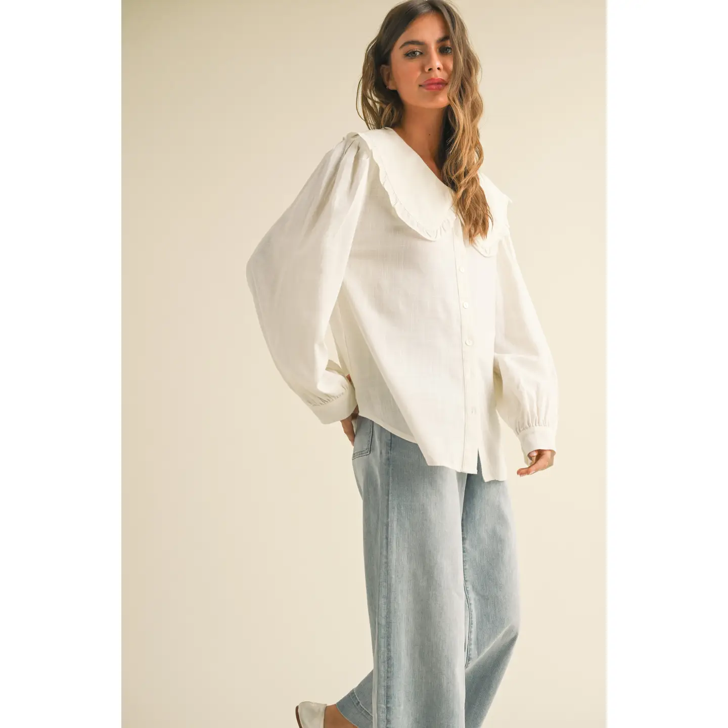 Peter Pan Collar Buttondown 1 Line Blouse