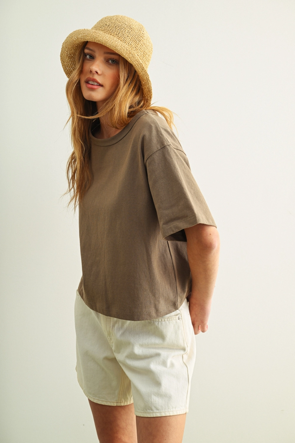 Short Sleeve Linen Knitted Top - Olive