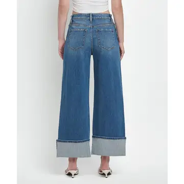 Super High Rise Cuffed Baggy Wide Jeans - JOYSOME
