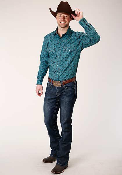 MENS L/S SHIRT   AMARILLO SNAP ALLOVER PRINT  1377 BLUE AGAVE PAISLEY