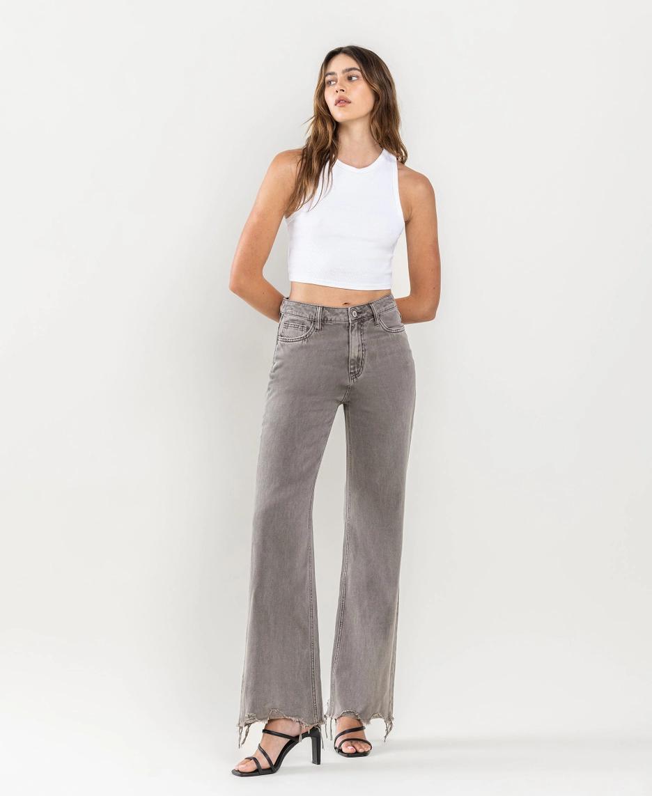 90's Vintage Super High Rise Hem Detail Flare Jeans - Smokey Olive