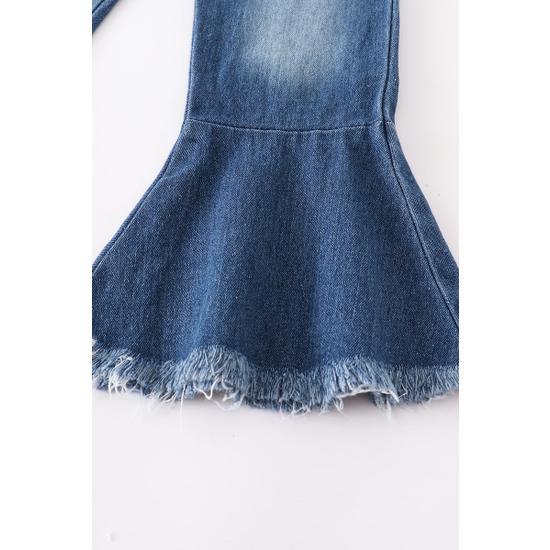 DARK BLUE STONE WASH BELL BOTTOM JEANS