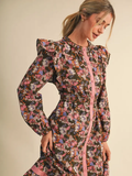 Floral Button Down Contrast Binding Midi Dress