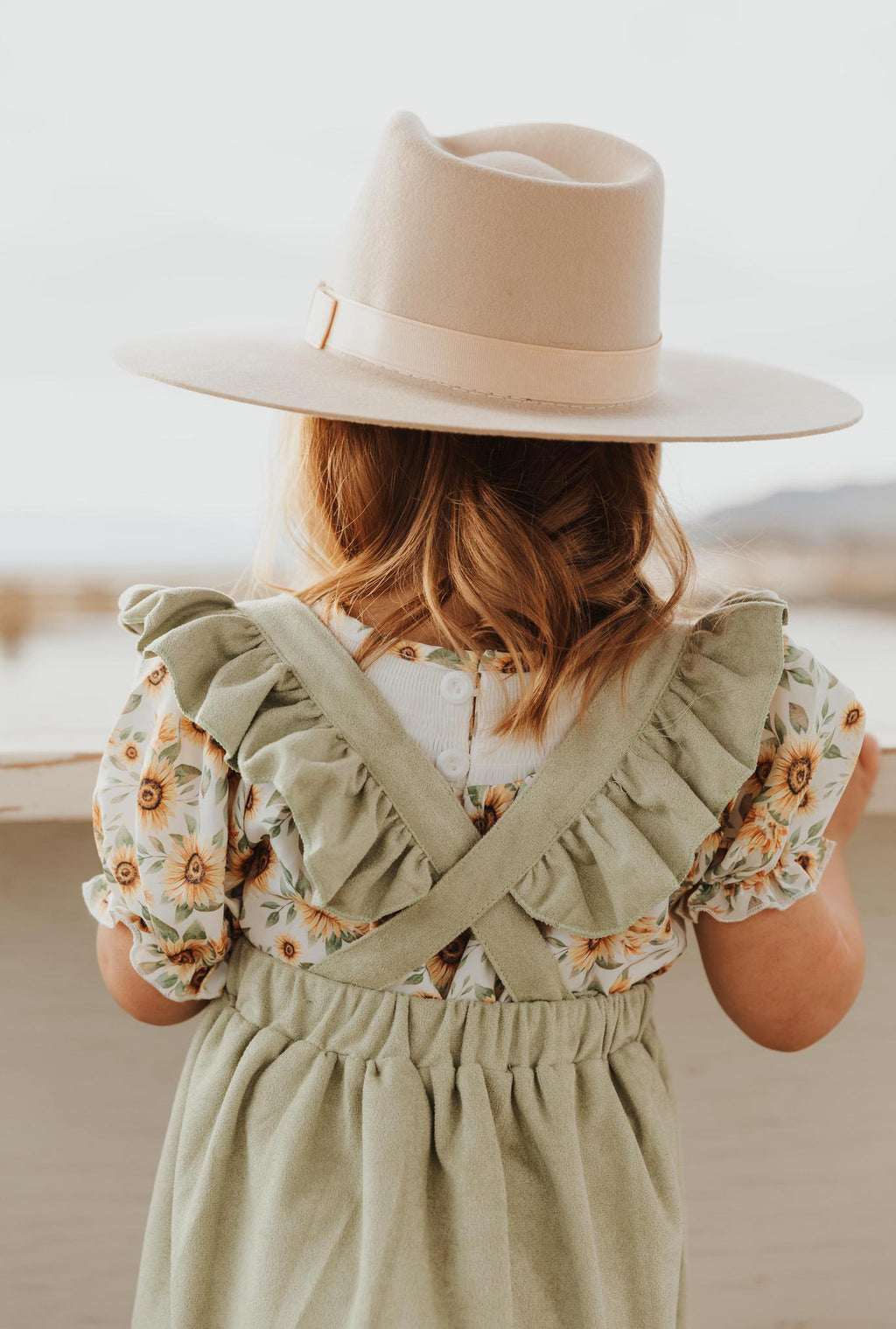 GIRLS SAGE RUFFLE SUSPENDER DRESS