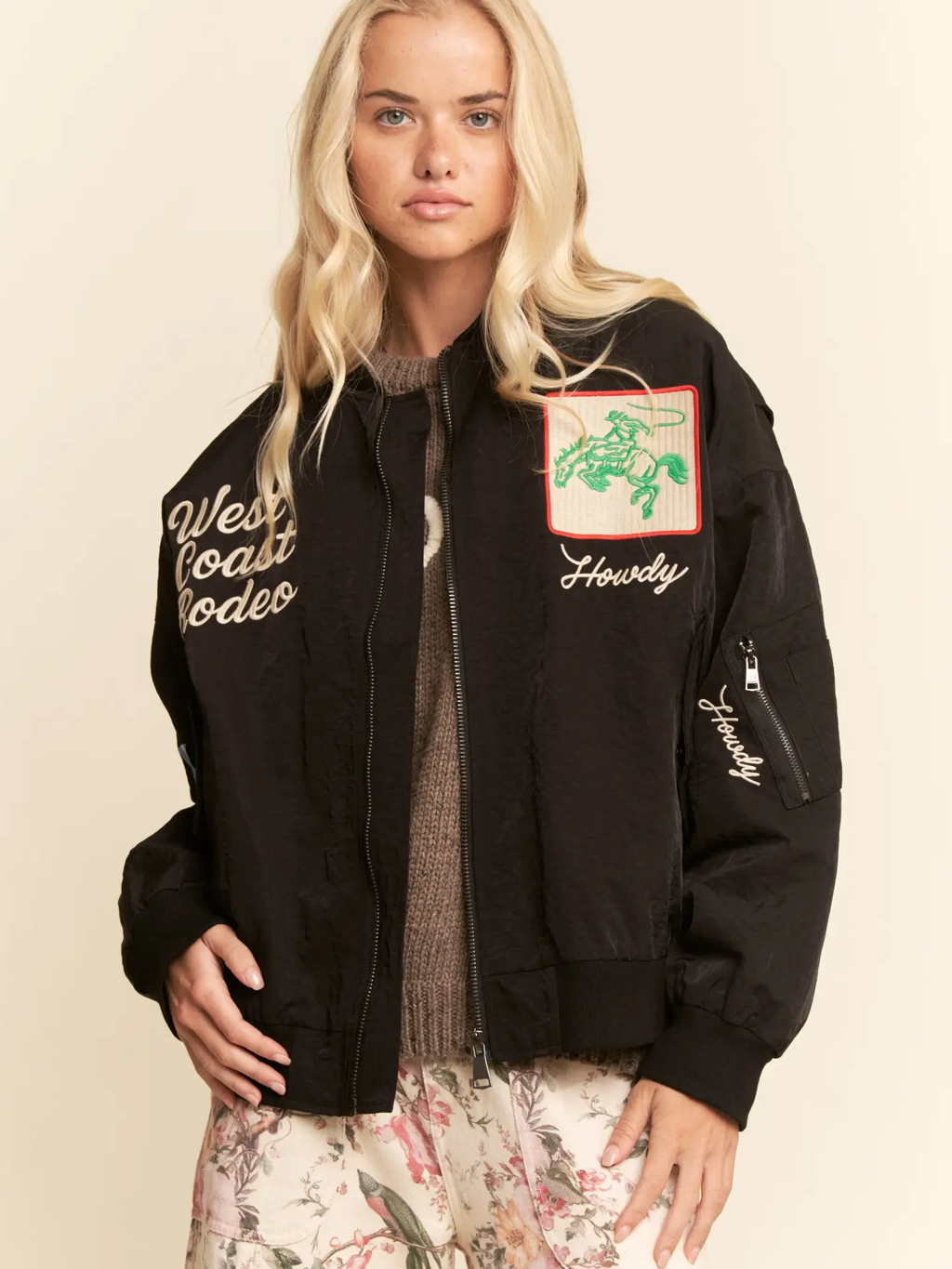 West Coast Rodeo Embroidered Bomber Jacket - BLACK