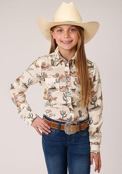 GIRLS L/S SHIRT   RELATED SEPERATE 1492 RETRO RODEO PRINT RAYON 03-080-0590-2039