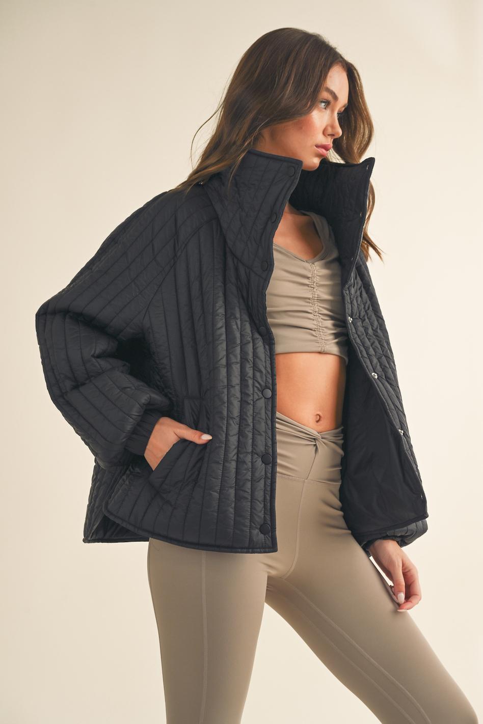 Black Classic Silhouette Quilted Jacket