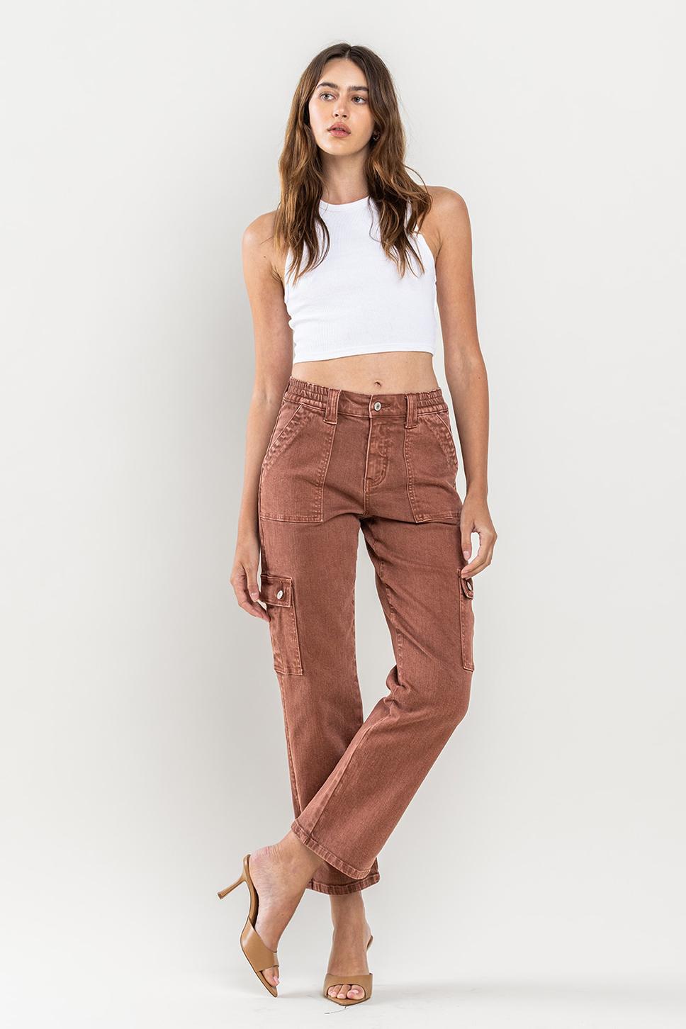 HIGH RISE STRAIGHT CARGO PANT | RED BRICK