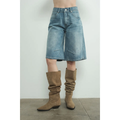 Denim Bermuda Shorts with Yoke Seam - MEDIUM WASH
