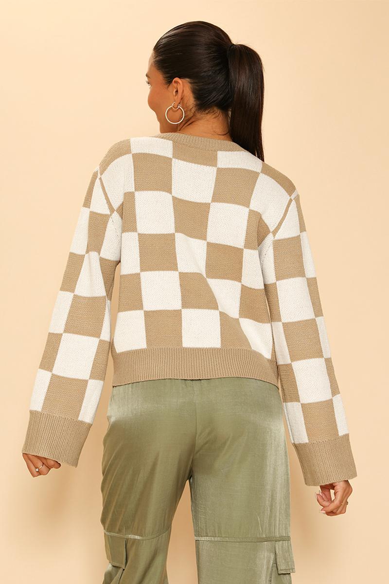 CHECKERED SWEATER - SAND MULTI