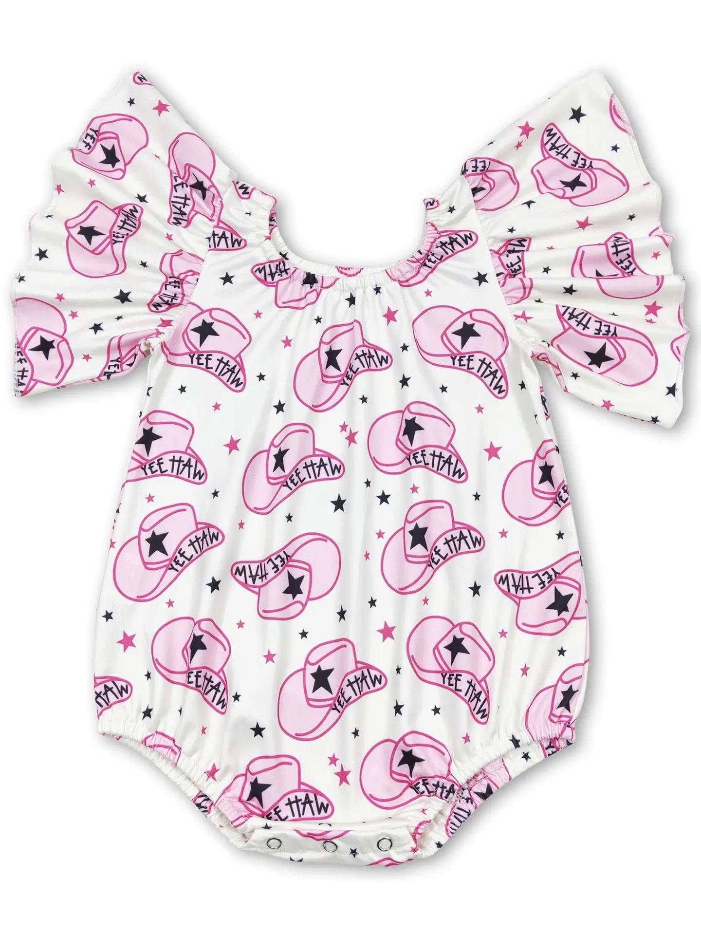 Pink Hat Western Baby Girls Romper
