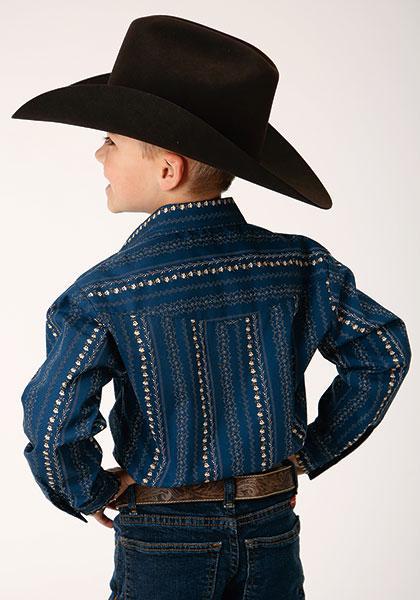 BOYS L/S SHIRT SHIRT SNAP PRINT 1724 NAVY/KHAKI FLORAL WALLPAPER PRT