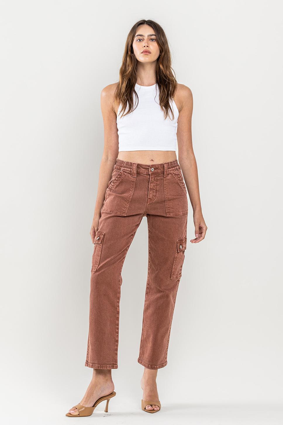 HIGH RISE STRAIGHT CARGO PANT | RED BRICK