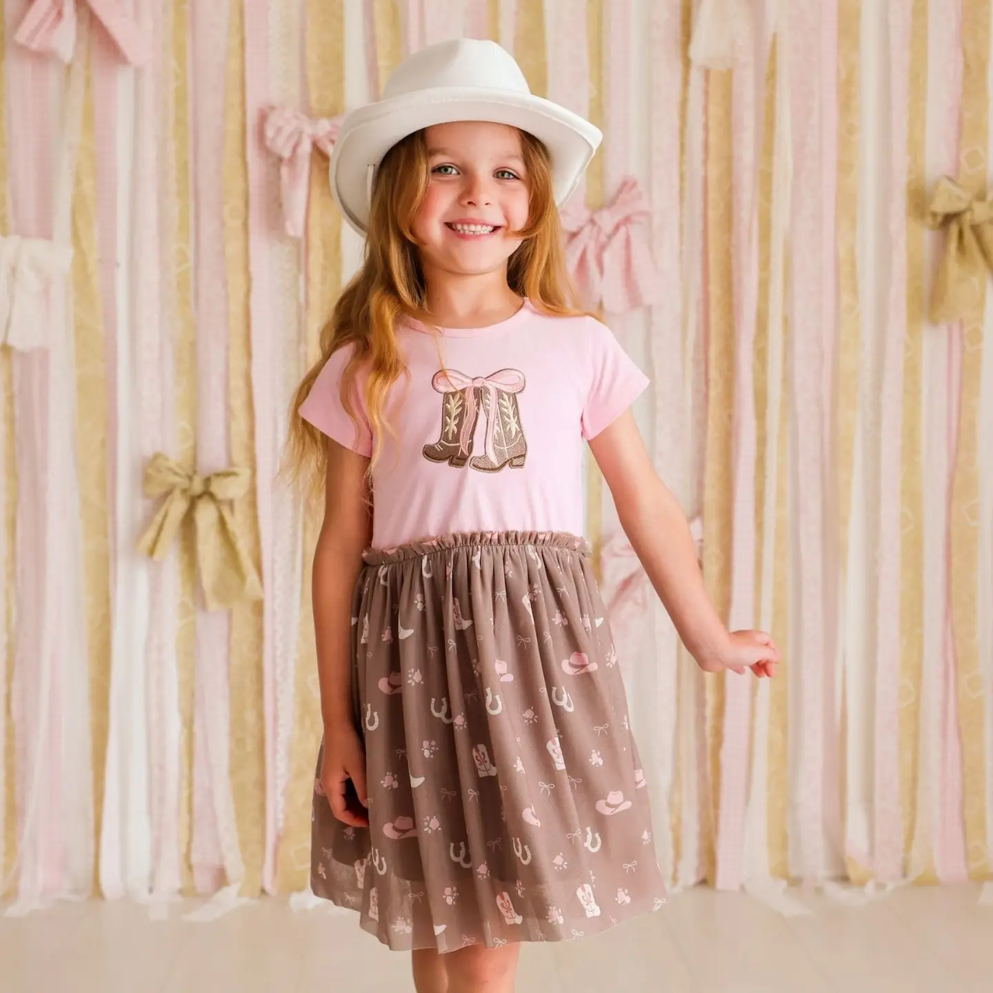 Howdy Darling Western Short Sleeve Tutu Dress -Kids Clothing