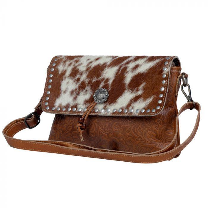 Myra Blossom etched Leather & Hair On Bag - S-3380