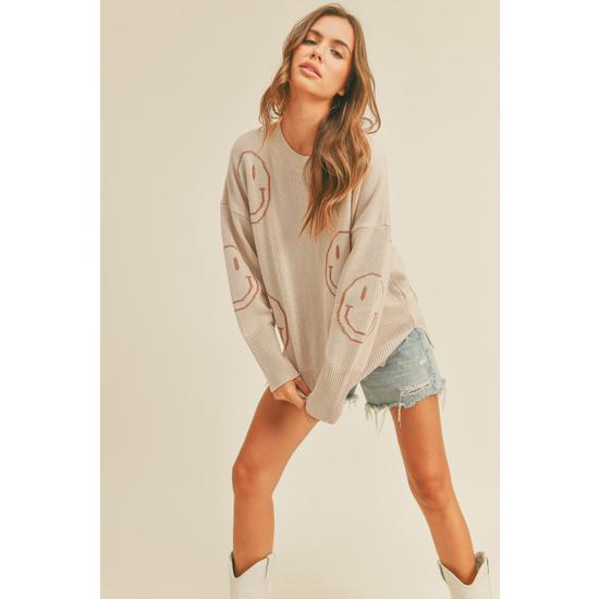 SMILE PATTERNED SWEATER TOP BEIGE