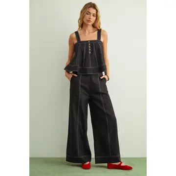 Stitch Detailed Sleeveless Top - Navy