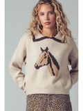 Horse Motif Knit Sweater - TAUPE