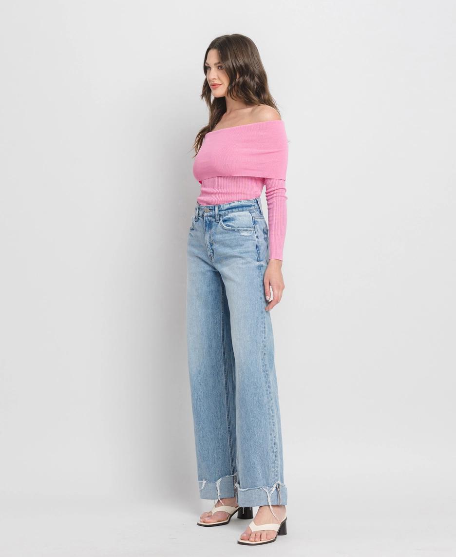 Super High Rise Cuffed Baggy Wide Leg Jeans | Jubilant