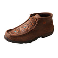 WOMENS CHUKKA DRIVING MOCCASINS - BROWN/TOOLED FLOWER WDM0081