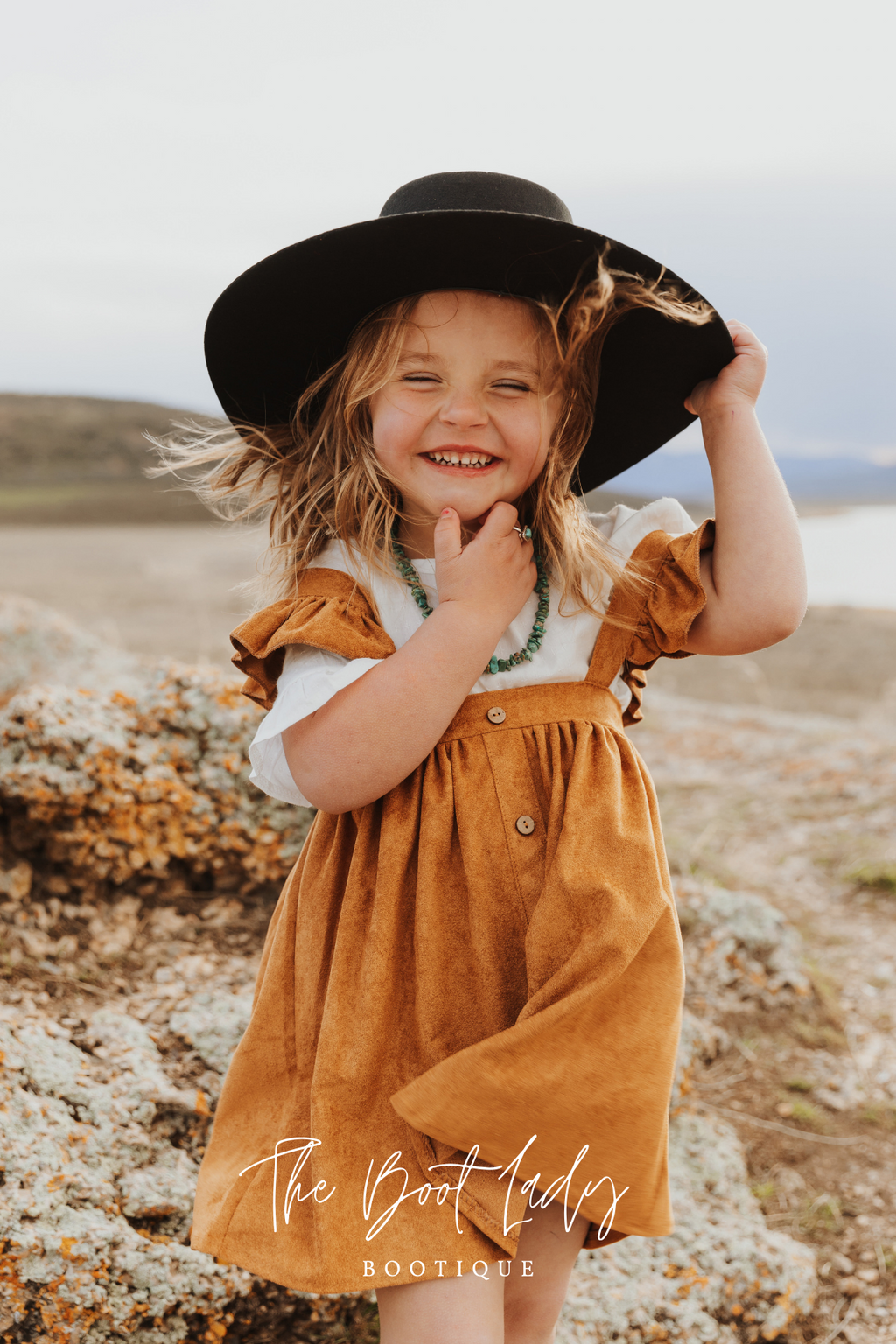 GIRLS KHAKI RUFFLE SUSPENDER DRESS