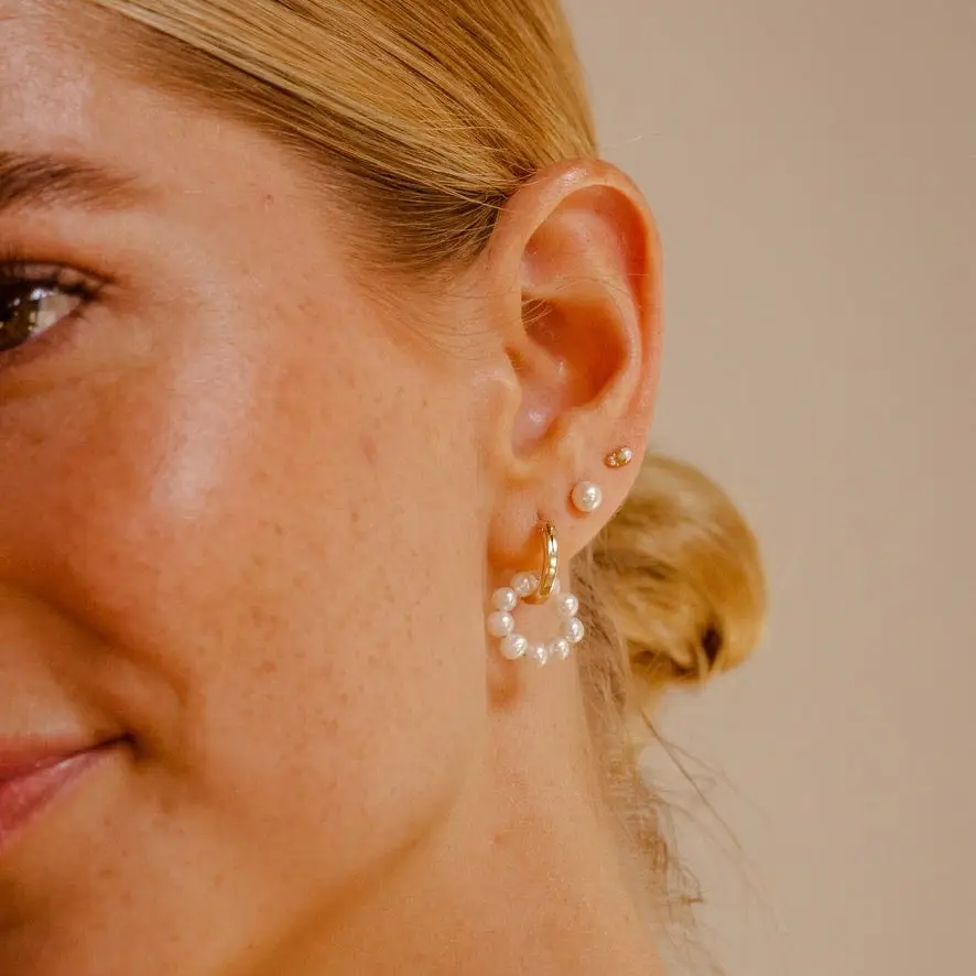 Made By Mary Pearl Halo Hoop Earrings - Gold