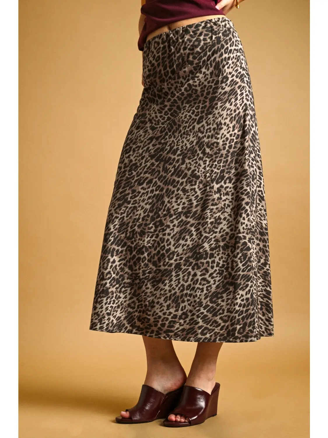 Leopard Printed Stretch Maxi Skirt