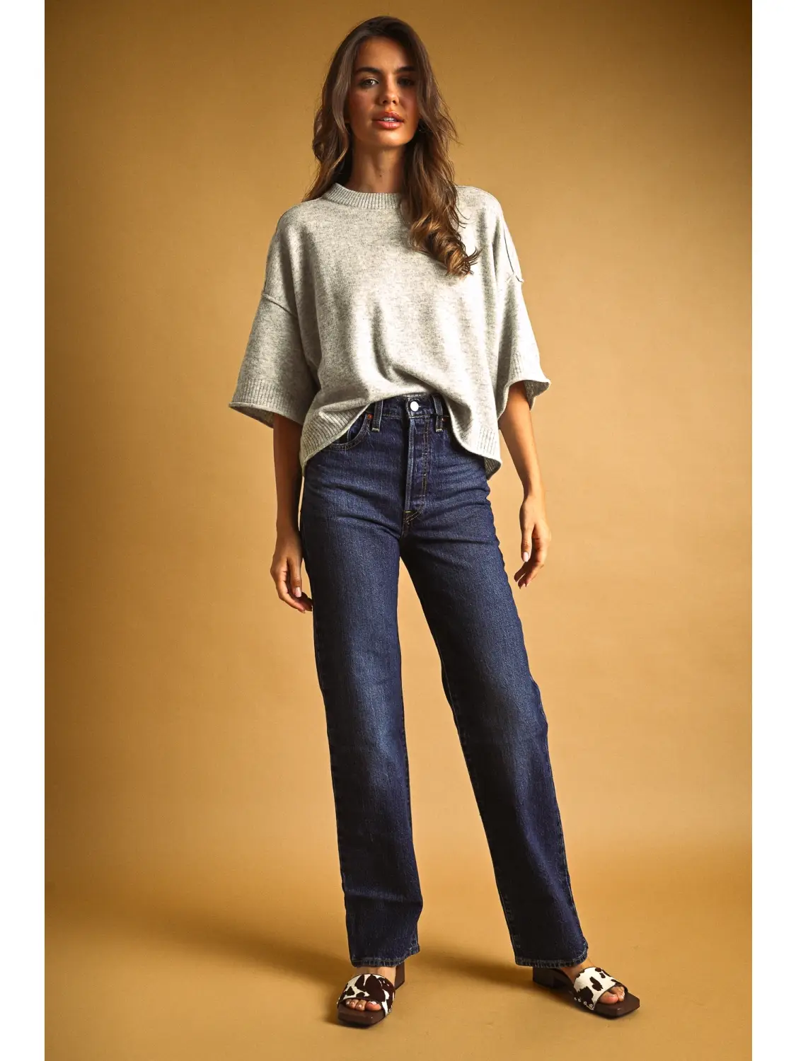 Short Sleeve Knit Crop Top - HEATHER GREY