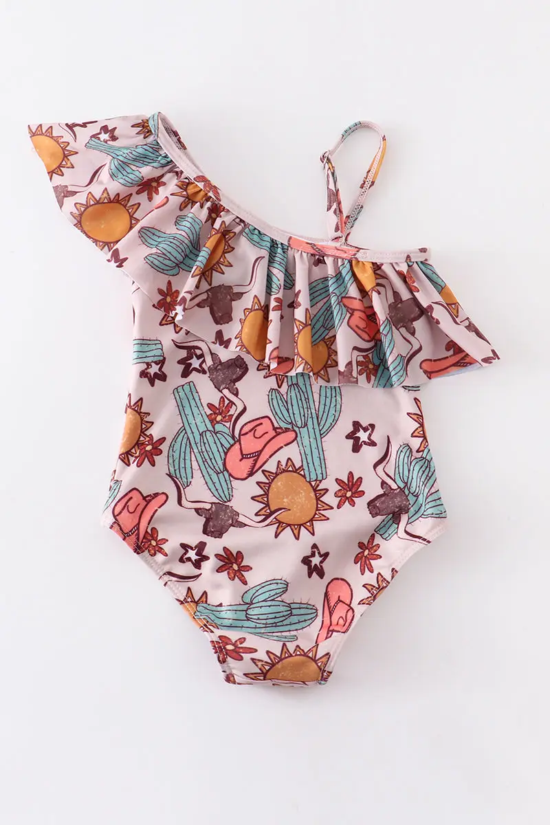 WESTERN RUFFLE STRAP GIRL SWIMSUIT