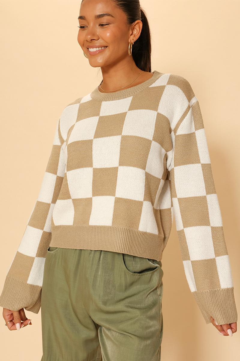 CHECKERED SWEATER - SAND MULTI