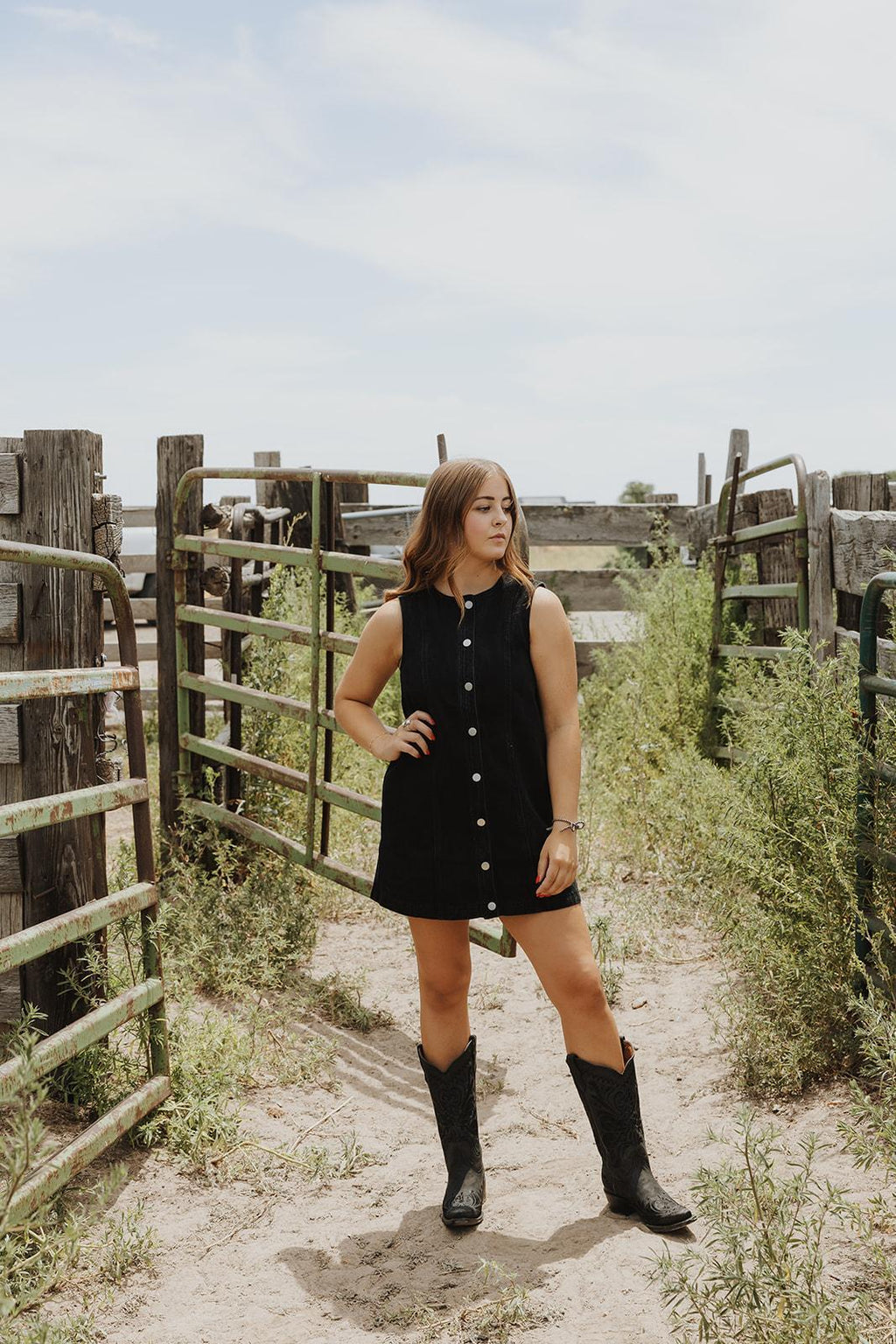 Sleeveless Round Neck Button Down Denim Mini Dress