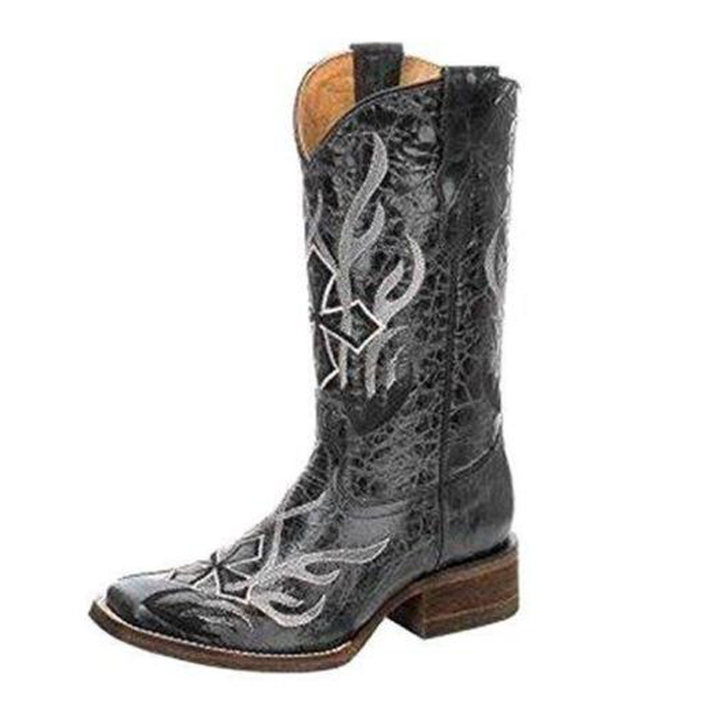 TN BLACK FLAMES & CROSS EMBROIDERY SQ TOE E1108