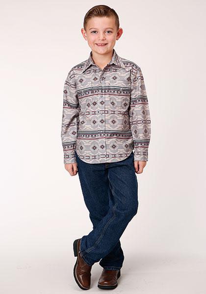 BOYS L/S SHIRT   HORIZONTAL PRINT DESIGN  1268 BLANKET AZTEC PRINT